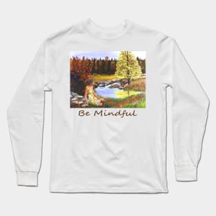 Woman girl seated by forest pond zen yoga buddhism Long Sleeve T-Shirt